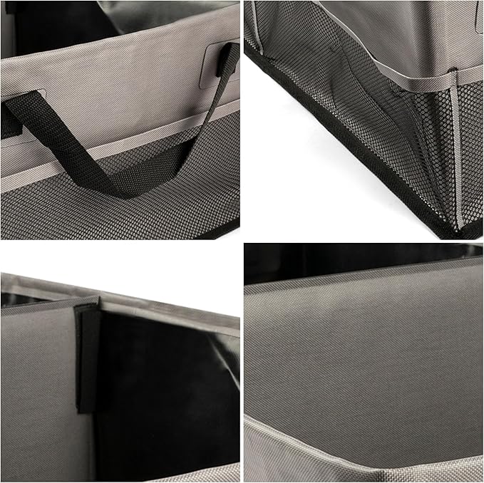 Collapsible Waterproof Car Trunk Organizer, Soft PVC Storage Bin with Rugged PVC-Coated Fabric for SUV & Truck (Stone Gray, PLUS)