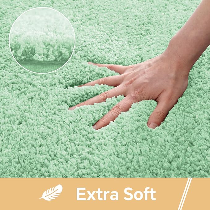 Light Green Bathroom Rugs 17"x24" - High-Density Microfiber Bath Mat, Fluffy Non Slip Absorbent and Washable Bathroom Mat - Ideal for Small Spaces, Vanity, Toilet, or Pet Mat