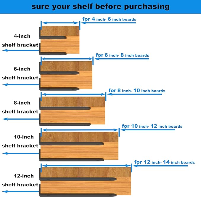 Eurydice Heavy Duty Floating Shelf Brackets, 1/4 inch Thick L Brackets, (4 In 4 Pack Black), Holds 200 lb, Rounded Arc Edge, One-Piece, 3 Hole Mounting For Wood Shelves in Kitchen, Garage, Office, DIY