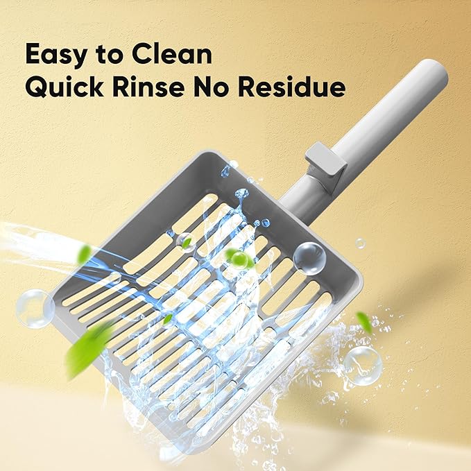 KooMooM Large Cat Litter Scoop, Heavy-Duty Litter Scoop with Dual Sifting Holes for Fast & Fine Clumping, Kitty Litter Scooper with Long Handle & Easy-to-Hang Hook for Litter Box