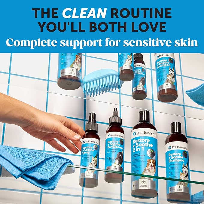 Restore + Soothe Ear Cleaner for Dogs & Cats – Gentle Dog Ear Cleaning Solution with Aloe Vera – Soothes Itching Ears, Irritation, + Aches, Supports Ear Health – Vet Recommended Pet Ear Cleaner – 4oz