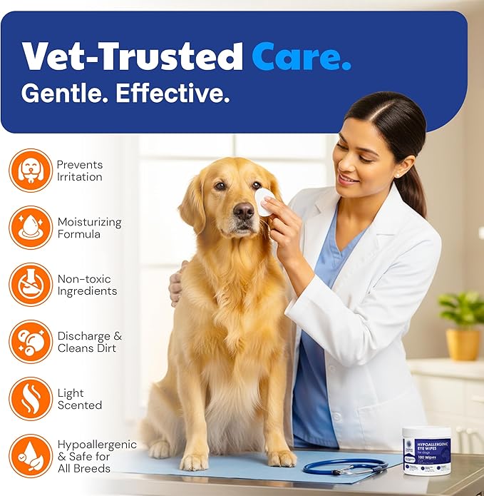 AKC Pet Eye Wipes for Dogs & Cats – Tear Stain Remover & Eye Discharge Cleaner – Hypoallergenic Grooming Wipes, 100 Count (Unscented) AKC 3 * 3" PET Eye Wipes UNSCENTED 100 Count