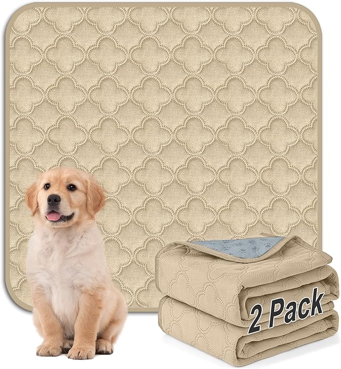 Washable Pee Pads for Dogs - 2 Pack Reusable Waterproof Puppy Training Pads, Super Absorbent with Dog Paw Shape Non-Slip Backing (Cream, 36" X 41" - 2 Pack)
