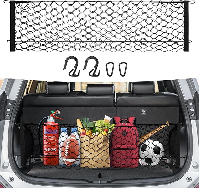 Trunk Cargo Net for 2013-2018 Toyota RAV4 Accessories Envelope Style Mesh Trunk Net Organizer and Storage Stretchable Adjustable Elastic Nylon Rear Cargo Netting with Hooks
