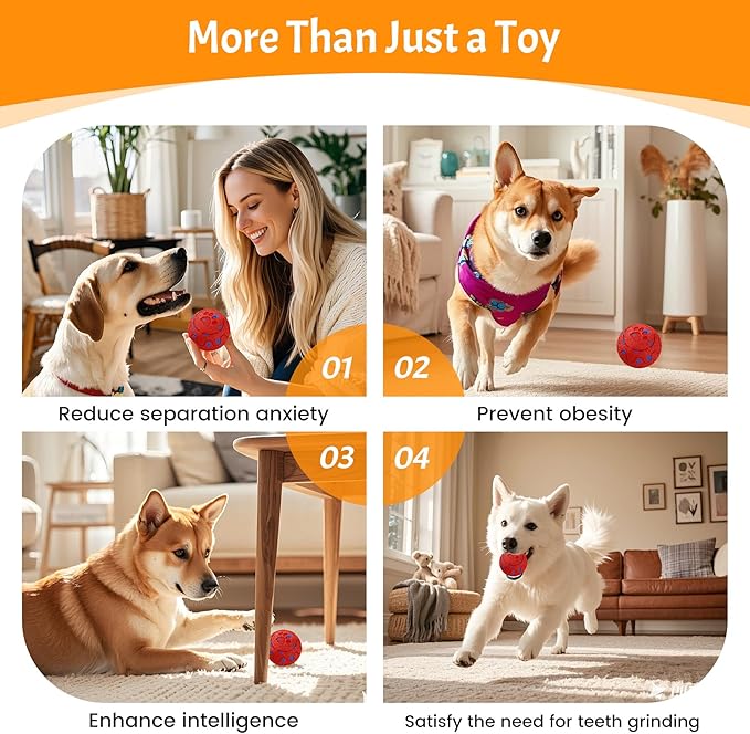 Dog Balls: Interactive Dog Ball, Self-Moving Dog Toy with Auto-Rolling & Bouncing, E-TPU Material, IP54 Waterproof, Motion-Activated, for Small/Medium/Large Dogs (Red)
