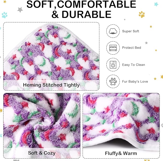 Reginary 4 Pcs Waterproof Guinea Pig Blankets Washable Small Animal Fleece Bedding Guinea Pig Cage Liners Reusable Training Pads Pet Pee Pad Sleep Mat for Hamster(Moon Star Pattern,24 x 47 Inch)