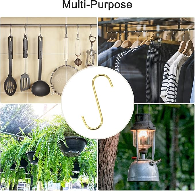 uxcell S Hanging Hooks, 4inch/110mm Extra Long Steel Hanger, Indoor Outdoor Uses for Garden, Bathroom, Closet, Workshop, Kitchen, Gold Tone, 4Pcs