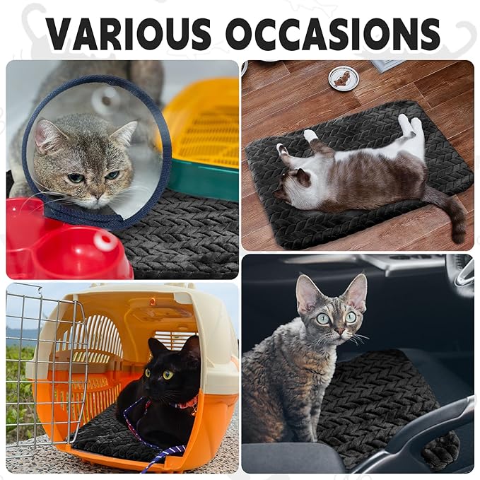 Drydiet 4 Pack Self Heating Cat Pad 16 x 20 Inch Self Warming Cat Bed Non Slip Warm Dog Pad Mat Washable Pet Kennel Crate Bed Mat for Indoor Outdoor Pets(Black,20 x 28 Inch)