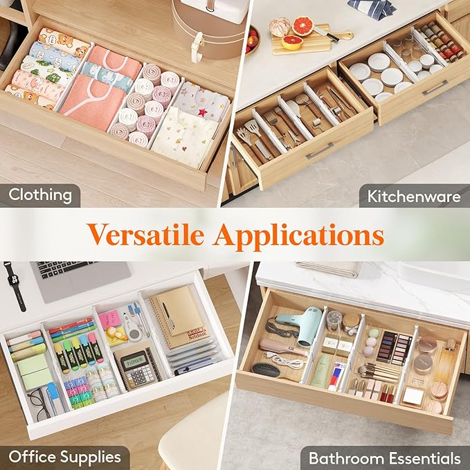Lifewit 4" High 16 Pack Drawer Dividers, 10.5-16.5" Drawer Divider for Clothes, Adjustable Dresser Drawer Organizers, Plastic Drawers Separators for Clothes, Bedroom, Bathroom, Kitchen, Closet