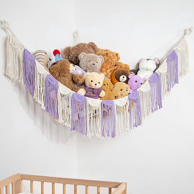 Amdermi Stuffed Animal Hammock Corner Hanging Net for Stuff Animal Storage Toy Organizer for Kid's Room Stuffed Animal Toy Hammock Plush Toy Holder