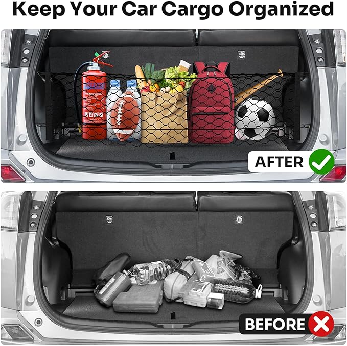 Trunk Cargo Net for 2013-2018 Toyota RAV4 Accessories Envelope Style Mesh Trunk Net Organizer and Storage Stretchable Adjustable Elastic Nylon Rear Cargo Netting with Hooks