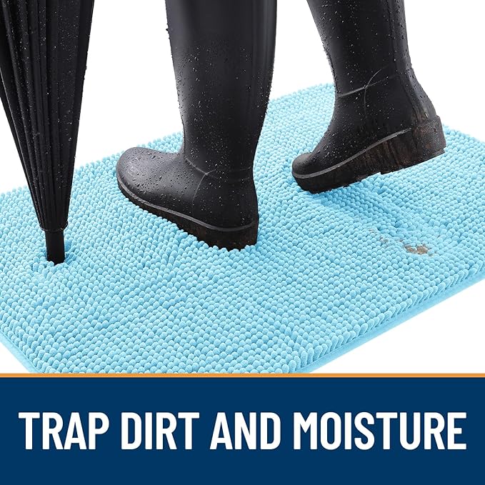 OLANLY Dog Door Mat for Muddy Paws 44x32, Absorbs Moisture and Dirt, Absorbent Non-Slip Washable Doormat, Quick Dry Chenille Mud Mat for Dogs, Entry Indoor Entryway Carpet for Inside Floor, Blue