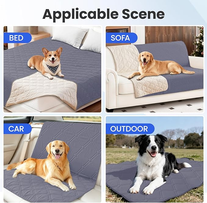 CYCMACO Waterproof Dog Blanket, Non-Slip Soft Pet Bed Cover, Couch Cover for Dogs Washable, Protects Sofa, Furniture, Crate, Car, Tear Resistant Leakproof Pet Blanket (52x82 Inch, Grey Blue)