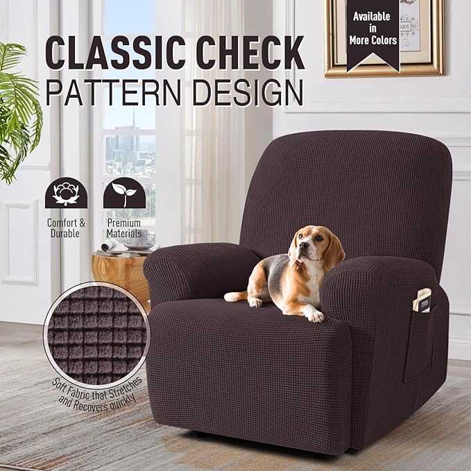TAOCOCO Oversized Recliner Chair Covers, 1 Seater Streach Recliner Covers Soft Couch Protector Furniture Protector Covers with Elastic Chair Cover Jacquard Pattern (Chocolate)