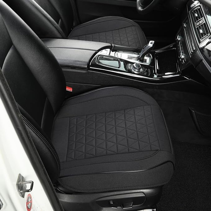 West Llama Linen Front Car Seat Cover Protector Anti-Slip Bottom Seat Cover Fits 95% of Vehicles,Wrapping Around The Bottom,Triangular Pattern(Black-2Pcs)