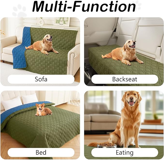 hyha Waterproof Dog Bed Blanket, Soft Pet Blankets, Waterproof Couch Cover for Dogs, Reversible Sofa Covers Washable for Furniture (40x90 Inch, Green/Navy Blue)