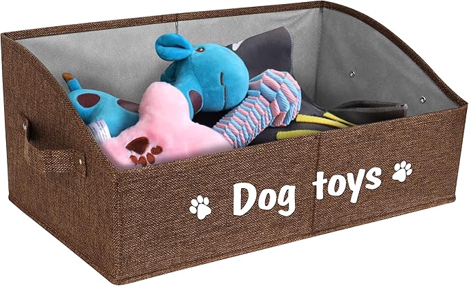PET ARTIST Sturdy Collapsible Dog Organization and Storage Basket Accessible,Cute Dog Toy Storage with Handles,Dog Toy Box Bin Large for Chew Toys,Clothes,Squeak Toys,Brown