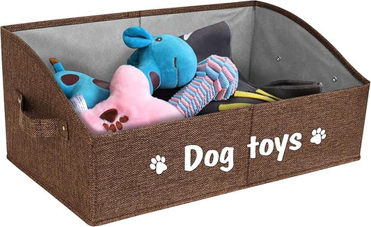 PET ARTIST Sturdy Collapsible Dog Organization and Storage Basket Accessible,Cute Dog Toy Storage with Handles,Dog Toy Box Bin Large for Chew Toys,Clothes,Squeak Toys,Brown