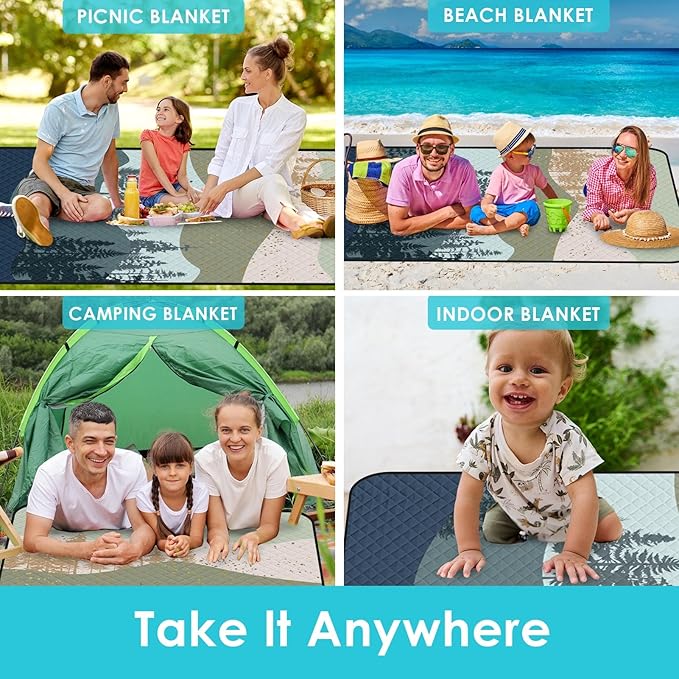Waterproof Picnic Outdoor Blanket, 79" x 59" Sandproof Foldable Large Picnic Blanket for Beach, Camping, Park, Travel, Concert, Great Gift for Families and Couples (Green Scenery)