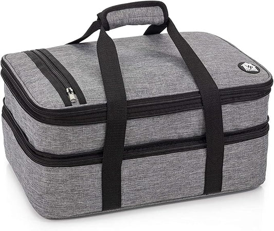 VP Home Large Casserole Carrier - Double Compartment Insulated Bag for Hot or Cold Food - Cupcake Carrier - Insulated Tote Bag with Lid for Travel Parties or Food Transport Containers - Heather Gray