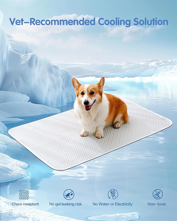 TIMSUNBER Dog Cooling Mat - Instant Cooling Pet Bed for Dogs & Cats, 6-12°F Drop, Non-Toxic & Machine Washable, Anti-Slip Bottom, Cool Mat for Indoor & Travel Use Light Gray 36" x 24"