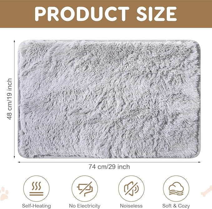4 Pack Self Warming Cat Pad Self Heating Cat Mat Thick Faux Fur Plush Pet Bed Thermal Washable Dog Mat Anti Slip Bottom for Outdoor Indoor Pets(Grey,19" X 29")
