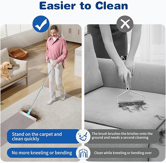 Cornnpet Carpet Rake for Pet Hair Removal - Reusable Pet Hair Remover, 54” Adjustable Long Handle Cat Dog Carpet Rake,Advanced Lint Remover Scraper for Carpets, Rugs, Mats, Couch