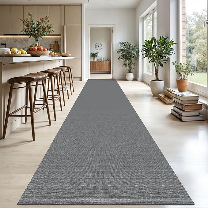 KOZYFLY Washable Runner Rug 3x20 ft Hallway Kitchen Runner Rugs with Rubber Backing Bobo Non Slip Entryway Runner Indoor, Long Carpet Runners for Hall Kitchen Entryway, Grey