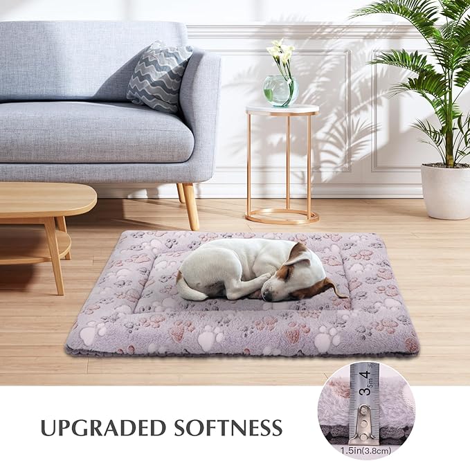 BVAGSS Reversible Dog Crate Pad, Memory Foam Pet Bed Mat, Soft Warm Machine Washable Sleeping Kennel Mattress for Small Medium Dogs XH079 (30''x20''x1.6'',Grey Paw)