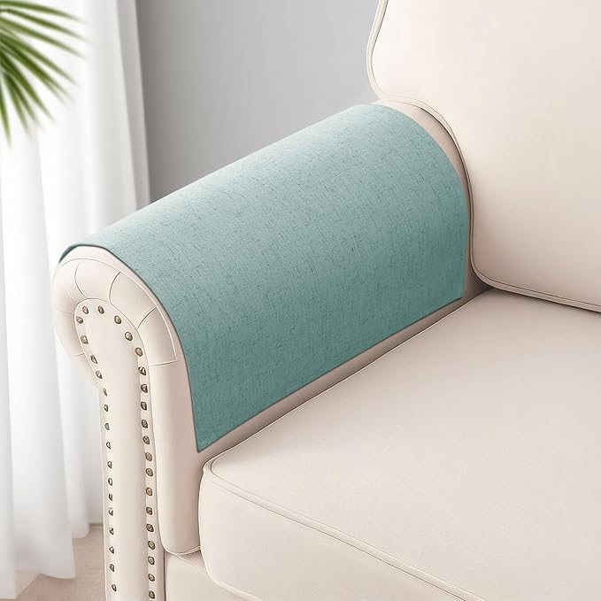 SPWIY Couch Arm Covers Linen Chair Arm Covers Stain Resistant & Anti-Scratch Furniture Protector for Sofa Washable Recliner Armrest Cover for Pets, Light Blue, 2 Pcs, 20" W x 24" L