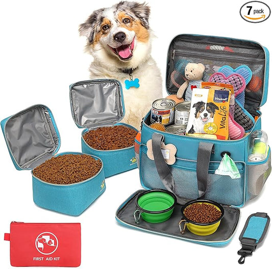 Dog Travel Bag for Traveling| Week Away/Overnight Travel Accessories with Multi-Function Pockets|Pet Travel Set for Dog and Cat|Ultimate Gift for Dog Moms &Dads, Doggy Lovers &Pet Owners