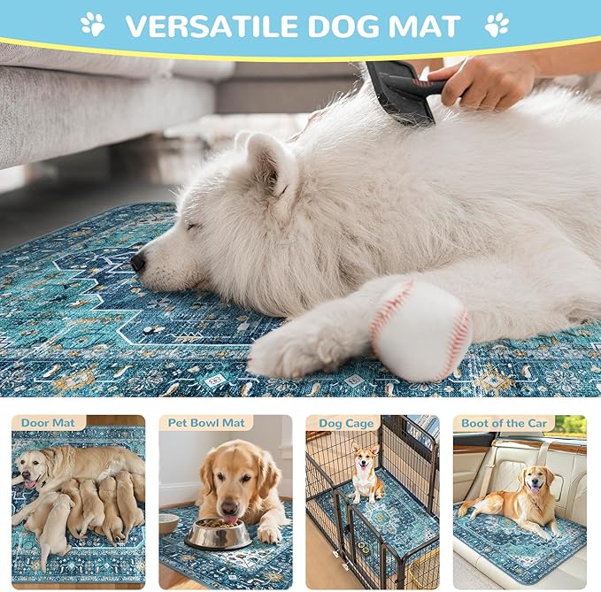 Lahome Super Absorbent Washable Pee Pads for Dogs - Secure Floor Protection - Non-Slip, Leakproof Reusable Pads for Training, Crates & Playpens (2 Pack, 36"x36", Blue)