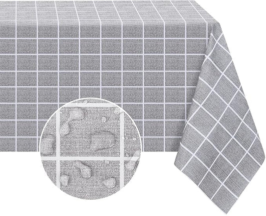 Romanstile Rectangle Vinyl Tablecloth, 100% Waterproof Oil-Proof Checkered Plastic Table Cloth, Heavy Duty Wipeable Table Covers for Dining, Camping, Picnic, Outdoor - 60 x 84 Inch, Grey