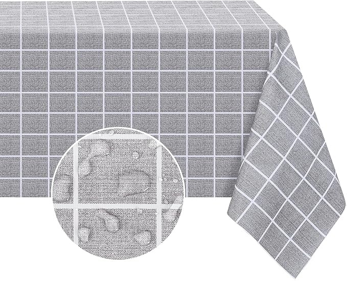 Romanstile Square Vinyl Tablecloth, 100% Waterproof Oil-Proof Checkered Plastic Table Cloth, Heavy Duty Wipeable Table Covers for Dining, Camping, Picnic, Outdoor - 54 x 54 Inch, Grey