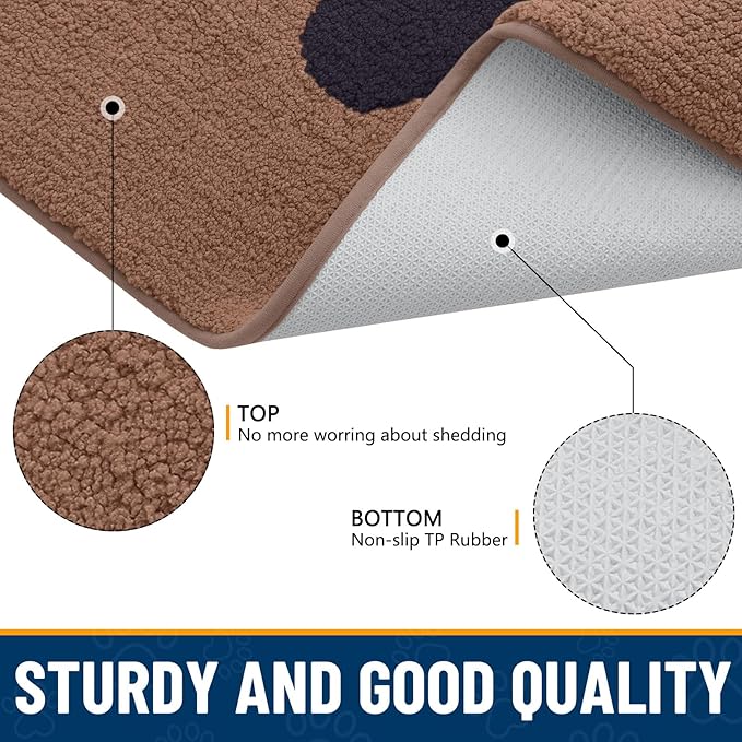 Smiry Dog Door Mat for Muddy Paws, Absorbs Moisture and Dirt, Low-Profile Entryway Mat with Non-Slip Backing, Entry Indoor Outdoor Doormat for Inside Floor (40x32 Inches, Camel and Black, Paw)