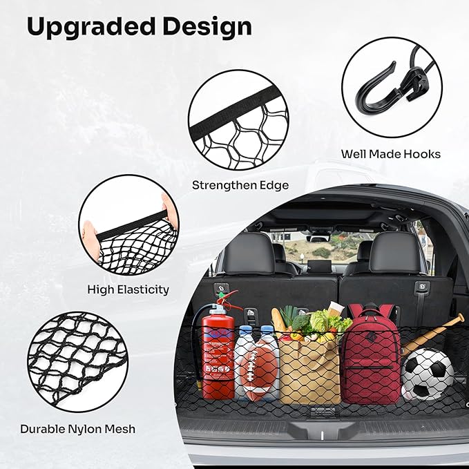 Trunk Cargo Net for 2023-2025 2026 Honda Pilot Accessories Envelope Style Mesh Trunk Net Organizer and Storage Stretchable Adjustable Elastic Nylon Rear Cargo Netting with Hooks