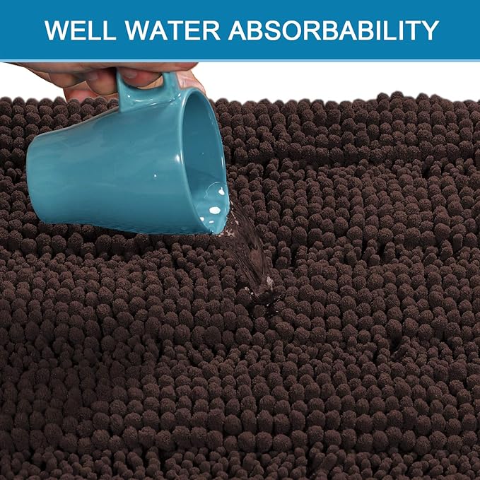 H.VERSAILTEX Bathroom Rugs Bath Rug Set 2 Piece Bathroom Contour Rug Toilet Mat Sets Non Slip Contour Bath Rug Ultra Thick Water Absorbent Striped Bath Mats(47" x 17" Plus 20" x 20" U, Chocolate)