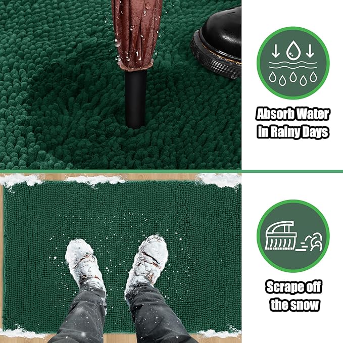 IM HOME Chenille Absorbent Outdoor Doormat 48" x 30", Washable Muddy Door Mats for Dog Non Slip Indoor Doormat Dog Mat for Muddy Paw Front Inside Doormats for Entryway Green
