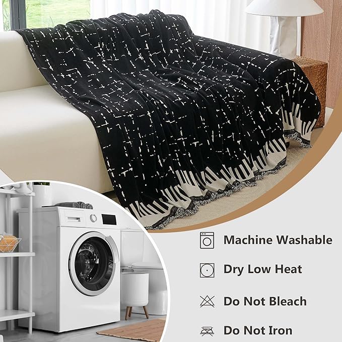 Boho Couch Cover for Dogs - Pet Proof Sofa Covers for 2 Cushion Couch, Non-Slip Chenille Sofa Slipcover, Pet Friendly Furniture Cover Fits Love Seat, 71"x118", Black