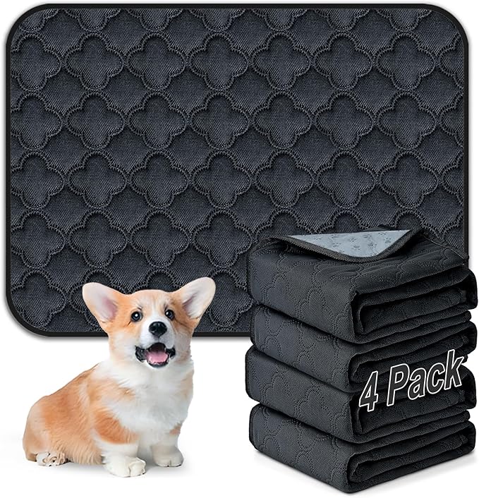 Washable Pee Pads for Dogs - 4 Pack Reusable Pee Pads，Waterproof Puppy Pads，Pet Training Pads，Super Absorbent with Dog Paw Shape Non-Slip Backing (Dark Grey, 18" X 24" - 4 Pack)