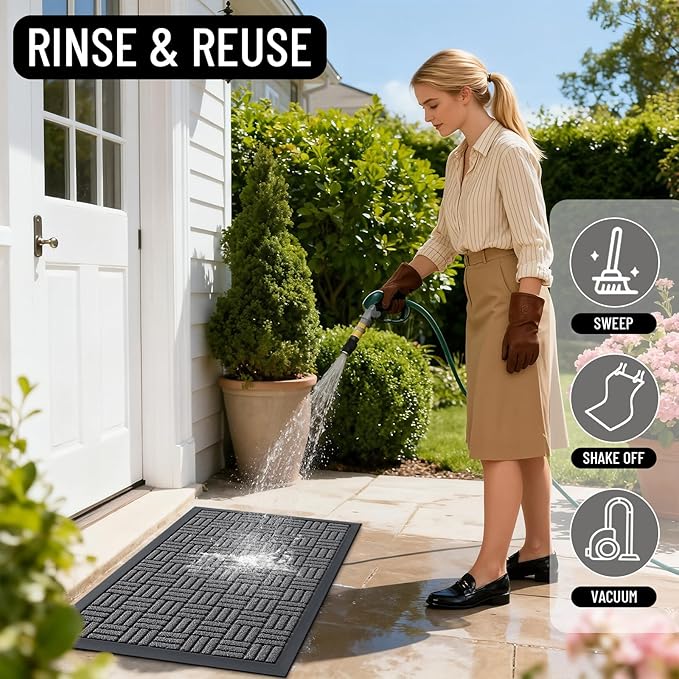 OLANLY Front Door Mat Outside Entrance 29.5x17, Absorbent, Heavy Duty Sturdy Natural Rubber Doormat Indoor Outdoor, Stain and Fade Resistant, Non-Slip Backing Low Profile Floor Mat for Entryway, Grey