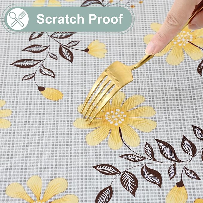 misaya Square Waterproof Vinyl Table Cloth, Wipeable Tablecloth with Flannel Backing, Plastic Table Cover for Dinner, Picnic, Indoor and Outdoor (Yellow Flowers, 54" x 54")