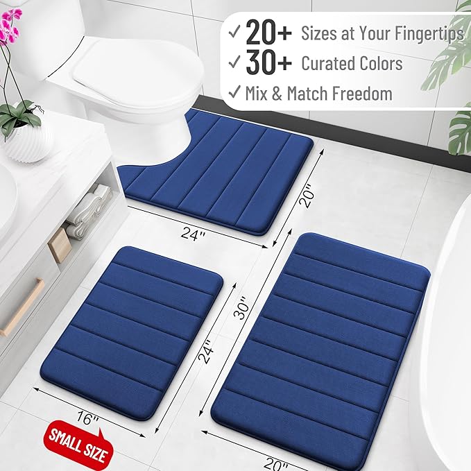 OLANLY Memory Foam Toilet Rugs U Shaped 24x20, Super Soft Absorbent Contour Bath Rugs, Quick Dry Machine Washable Toilet Mat, Bathmat Carpet, Bathroom Home Decor Accessories, Twilight Sapphire