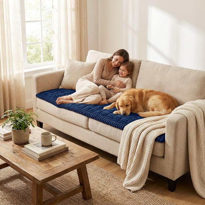 Smiry Couch Cover for Dogs, Non Slip Washable Sofa Protector for Pets, Soft Furniture Cover for Pet, Stylish Sofa Covers, Cozy Protect Against Fur, Dirt & Everyday Messes (Navy, 27.6" x 88")