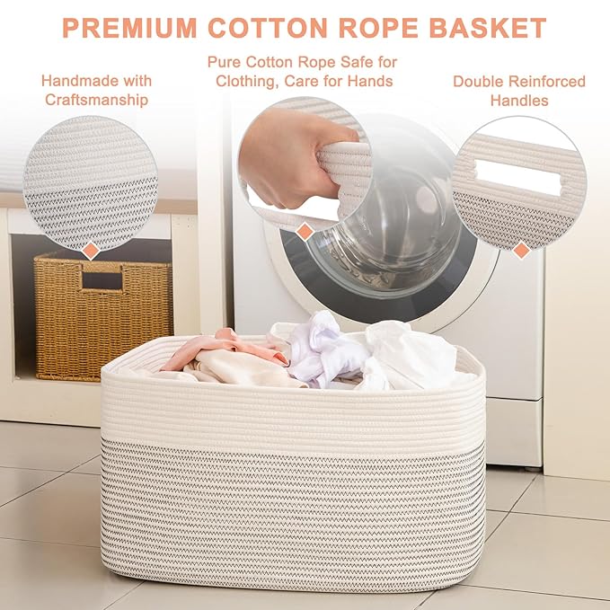 SIXDOVE 75L Large Blanket Basket, Cotton Rope Woven Storage Basket for Living Room, Toy Bin for Kids, Bedroom, Nursery, Baby Room Decorative Organizer, 22''×17''×12'', Black & White