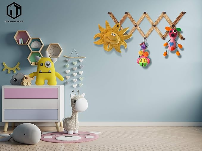 Expandable Wooden Coat Rack Hanger - Accordion Wall Hanger with Expanding Wall Pegs | Hand Made Vintage Wooden Hat Rack for Wall | Hang Coat, Jacket, Hat | Wall Rack – 14 Hook, Torched Wood