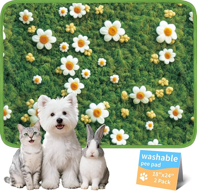Dog Pee Pads Training Pads Upgrade Triple Thickness All-Purpose Super Absorbent & Leak-Proof, Quick Dry and Leak-Proof and Odor Control (Yellow Daisy on Green, 18" x24" x2PCS)