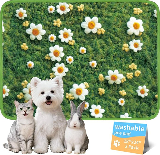 Dog Pee Pads Training Pads Upgrade Triple Thickness All-Purpose Super Absorbent & Leak-Proof, Quick Dry and Leak-Proof and Odor Control (Yellow Daisy on Green, 18" x24" x2PCS)