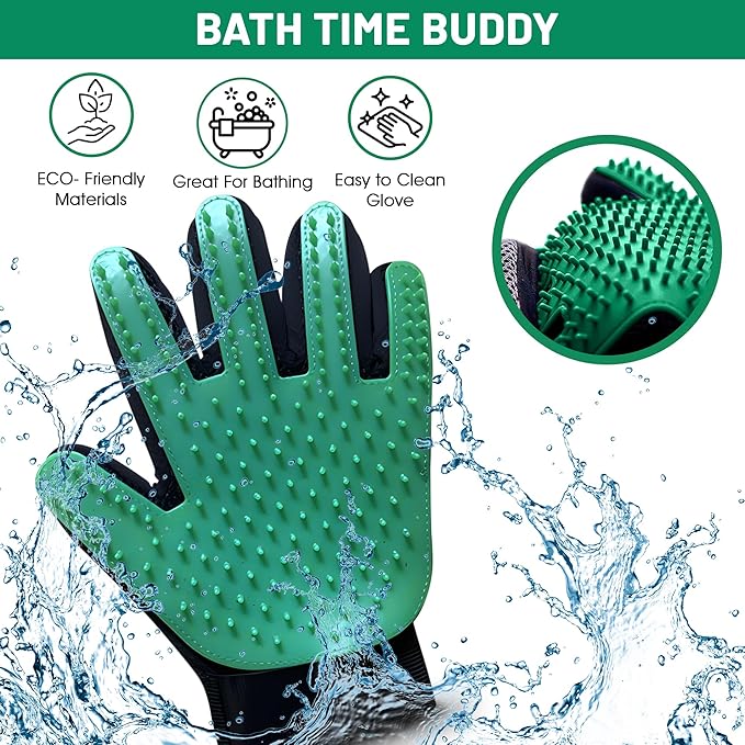 ZENELANEP Upgrade Pet Grooming Gloves, Grooming Gloves for Dogs, Cats, Rabbits & Horses with Long and Short Hair, Efficient Pets Hair Remover Mittens - 1 Pair (Green)