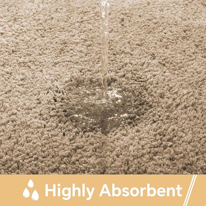 Light Brown Bathroom Rugs 24"x36" - Fluffy Microfiber Bath Mat, Non Slip and Absorbent Bathroom Floor Mat, Machine Washable Plush Rug - Ideal for Tub, Cabinet or Washroom